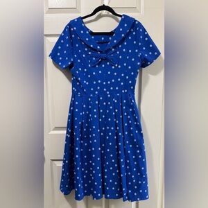 Chic Blue Polka Dot Dress with Bow